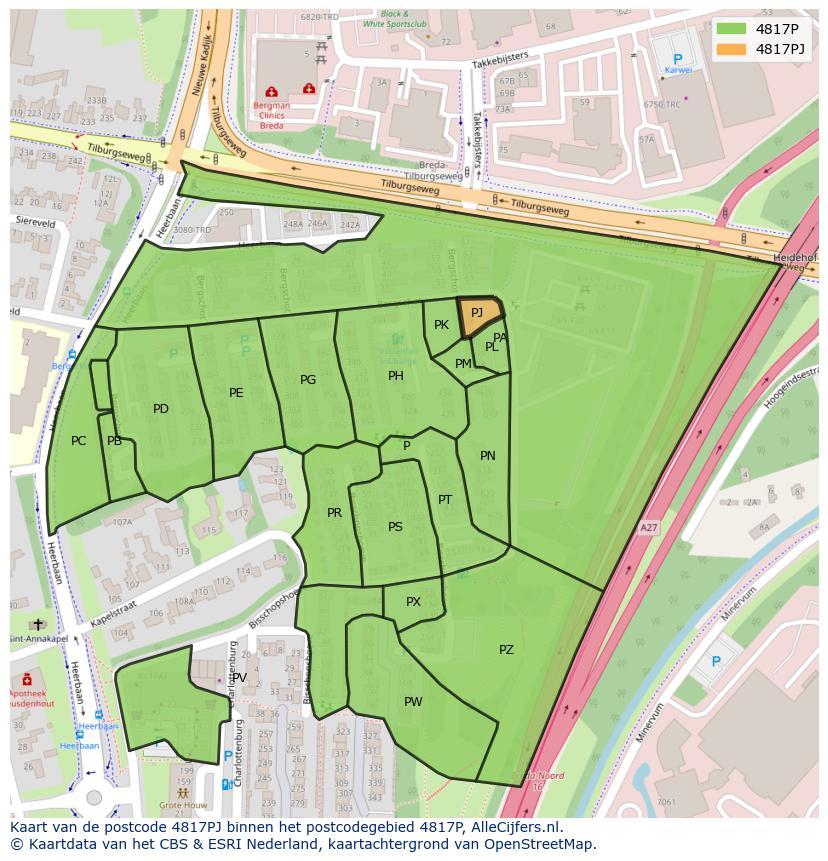 Afbeelding van het postcodegebied 4817 PJ op de kaart.