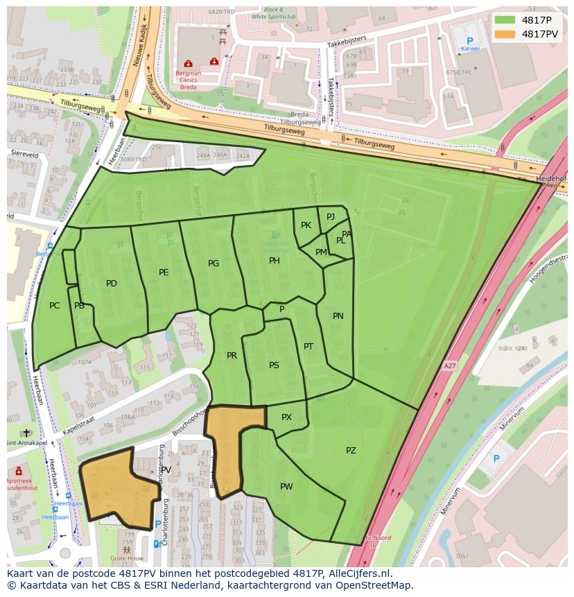 Afbeelding van het postcodegebied 4817 PV op de kaart.