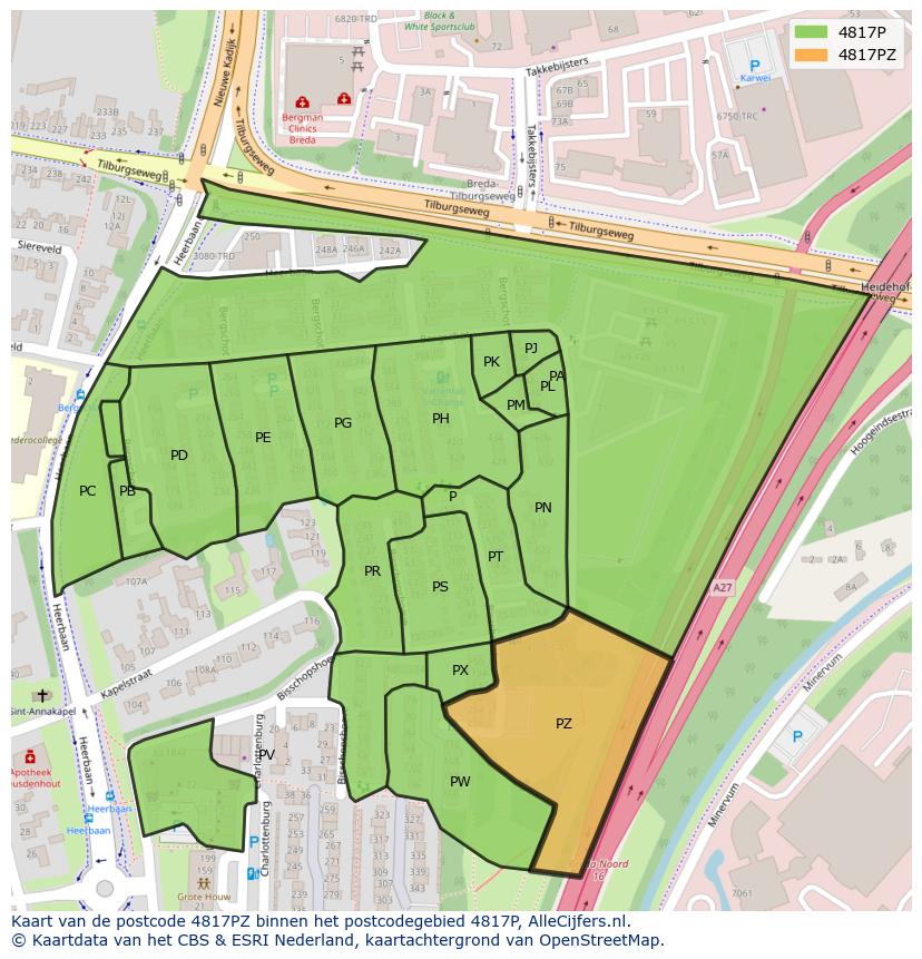 Afbeelding van het postcodegebied 4817 PZ op de kaart.