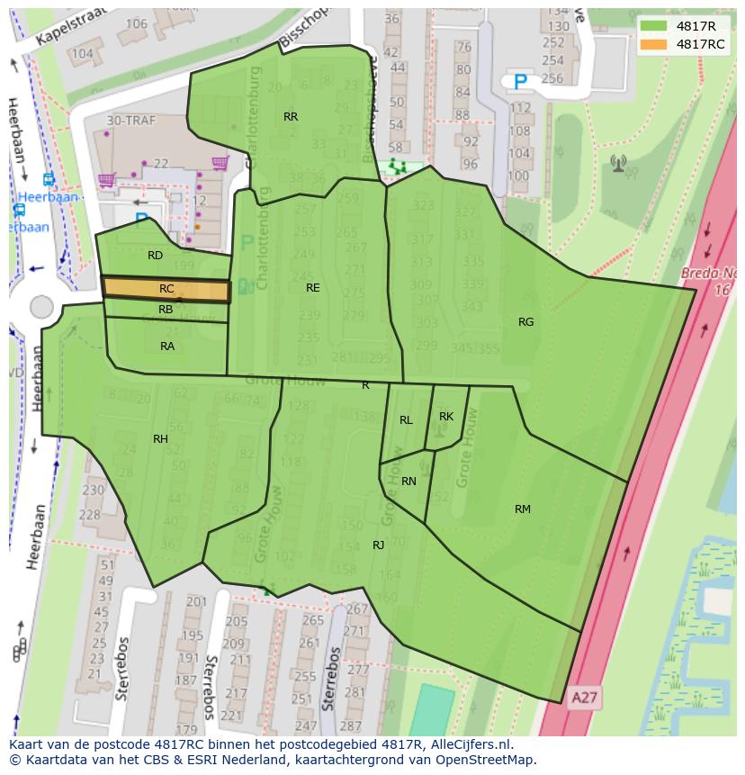 Afbeelding van het postcodegebied 4817 RC op de kaart.