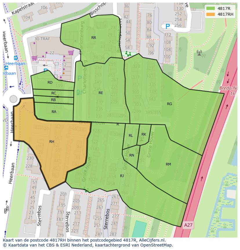 Afbeelding van het postcodegebied 4817 RH op de kaart.