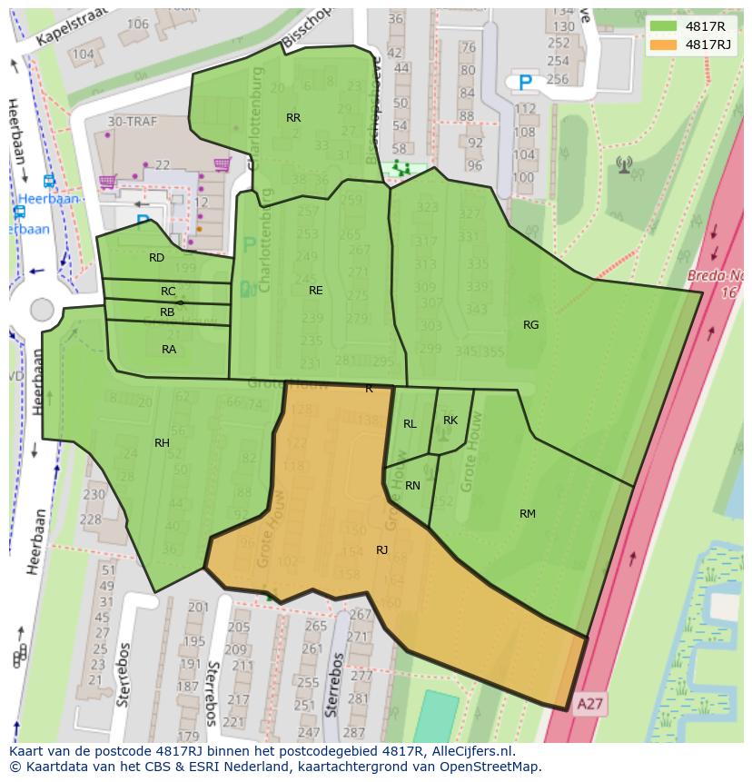 Afbeelding van het postcodegebied 4817 RJ op de kaart.