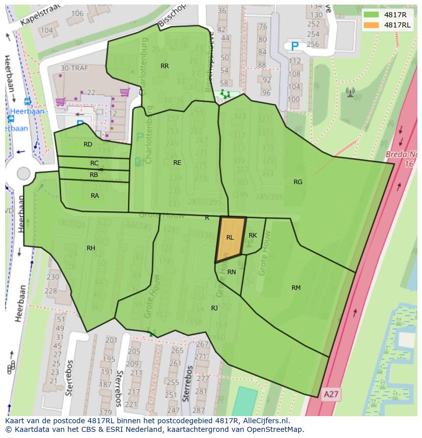 Afbeelding van het postcodegebied 4817 RL op de kaart.