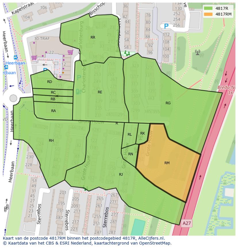Afbeelding van het postcodegebied 4817 RM op de kaart.