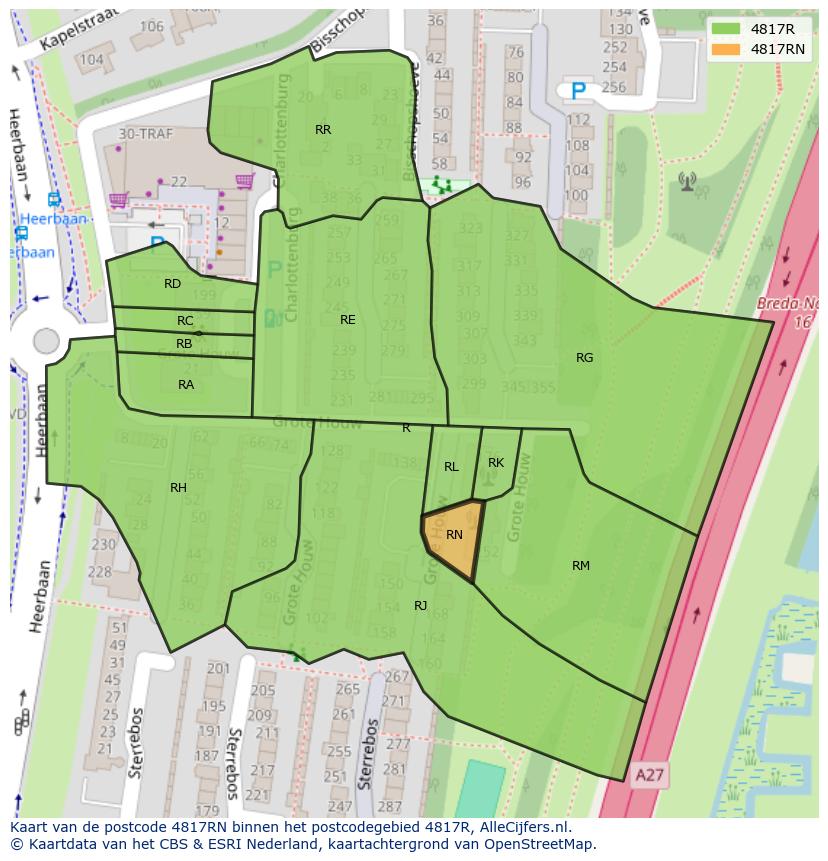 Afbeelding van het postcodegebied 4817 RN op de kaart.