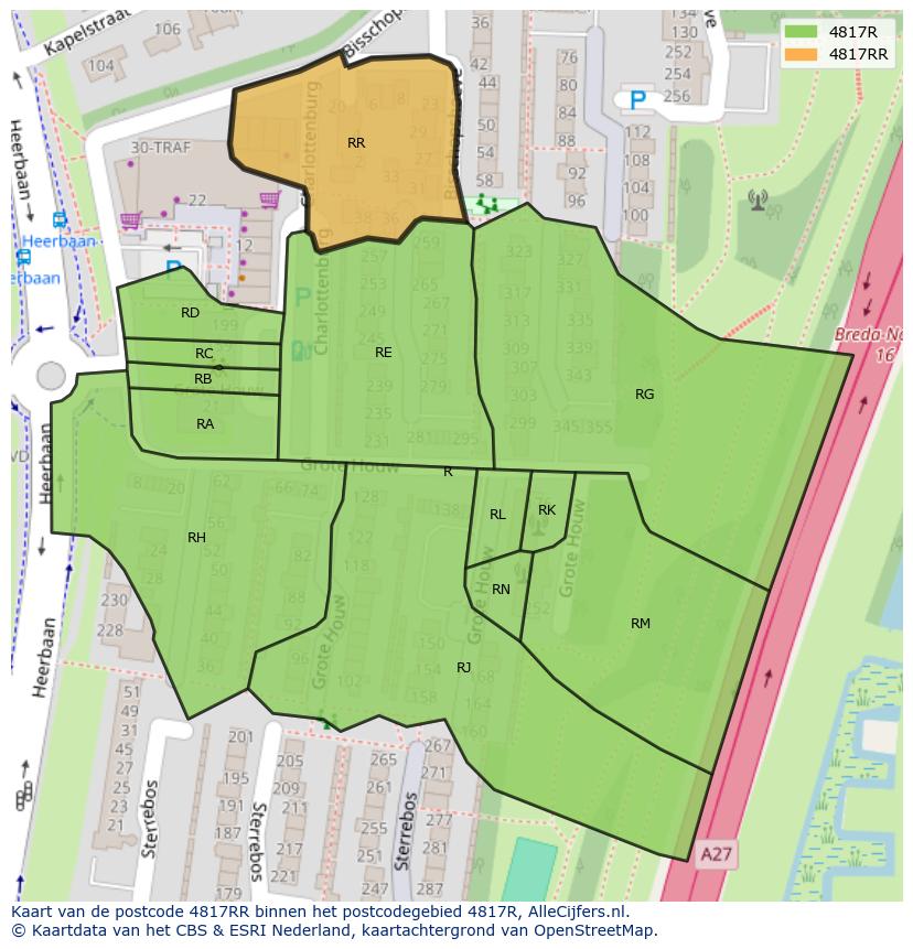 Afbeelding van het postcodegebied 4817 RR op de kaart.