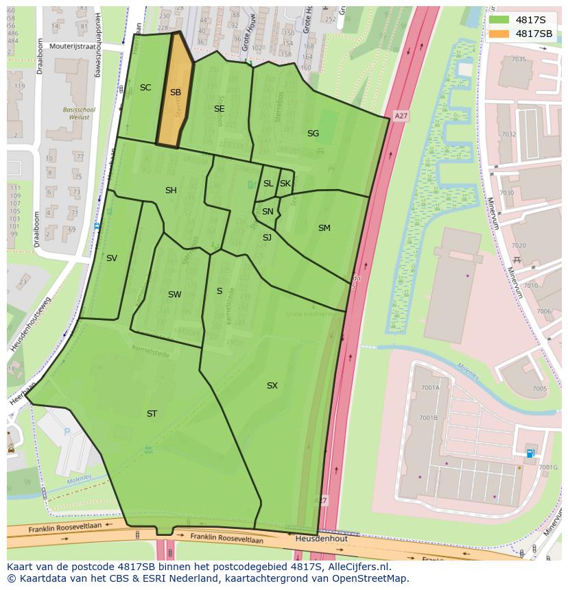 Afbeelding van het postcodegebied 4817 SB op de kaart.