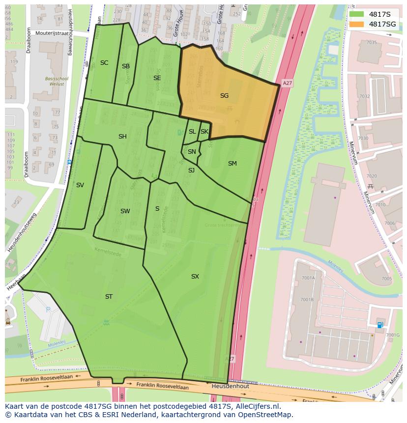 Afbeelding van het postcodegebied 4817 SG op de kaart.