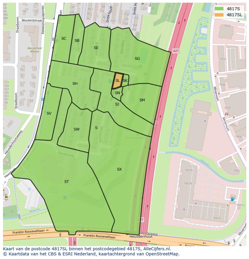 Afbeelding van het postcodegebied 4817 SL op de kaart.