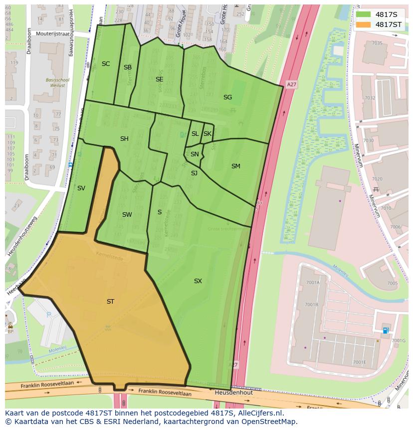 Afbeelding van het postcodegebied 4817 ST op de kaart.