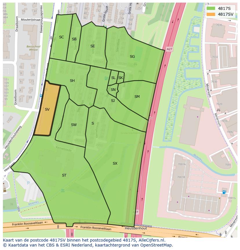 Afbeelding van het postcodegebied 4817 SV op de kaart.