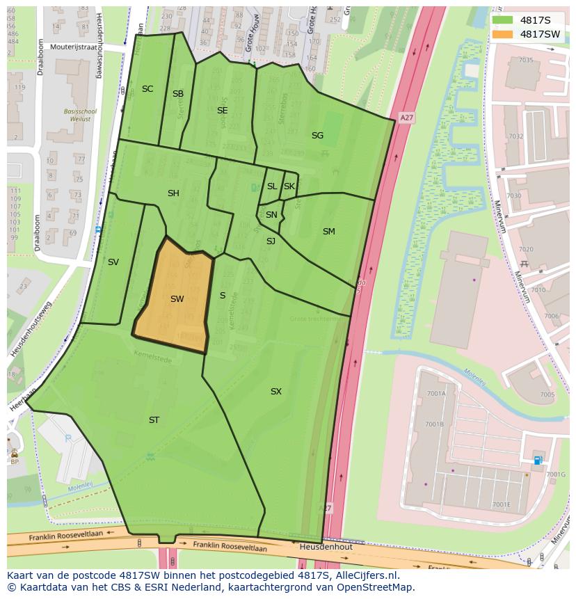Afbeelding van het postcodegebied 4817 SW op de kaart.