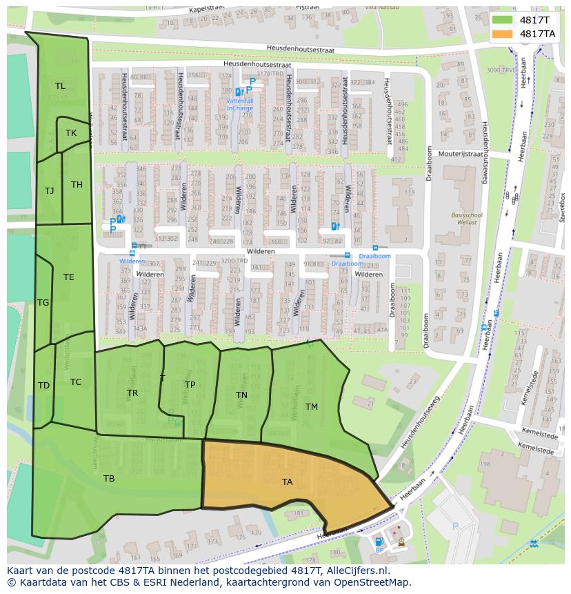 Afbeelding van het postcodegebied 4817 TA op de kaart.