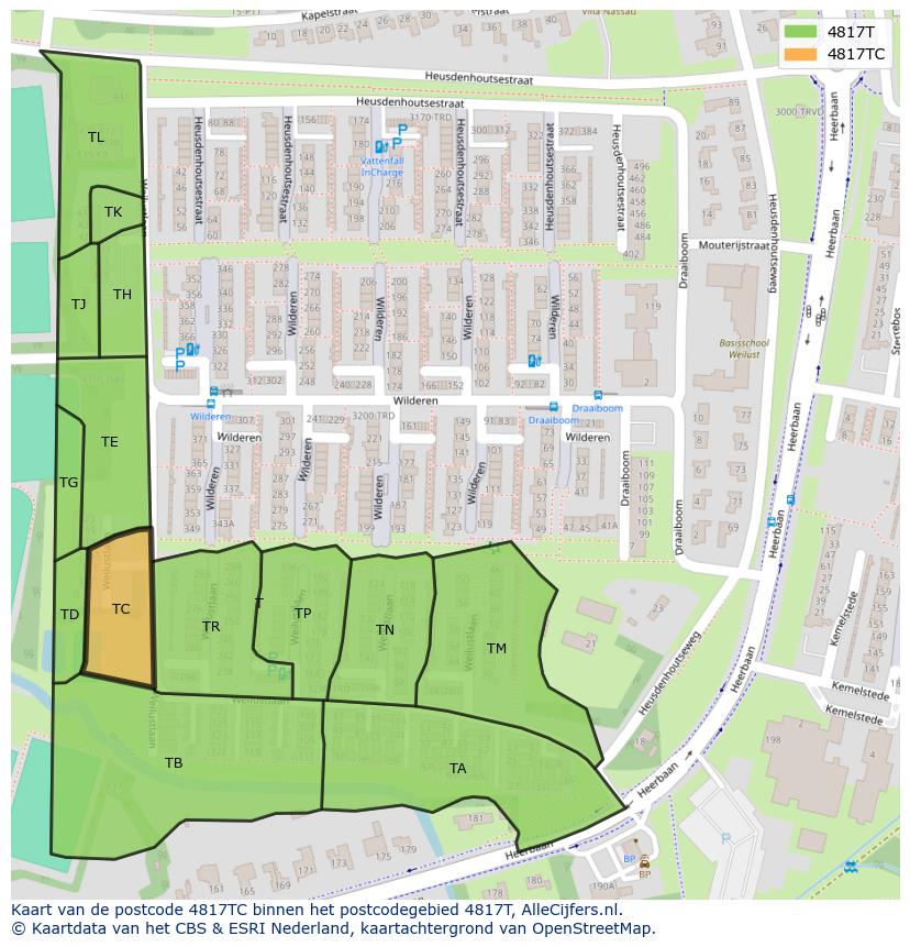 Afbeelding van het postcodegebied 4817 TC op de kaart.