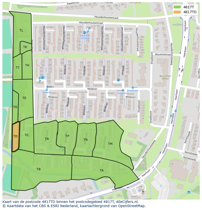 Afbeelding van het postcodegebied 4817 TD op de kaart.
