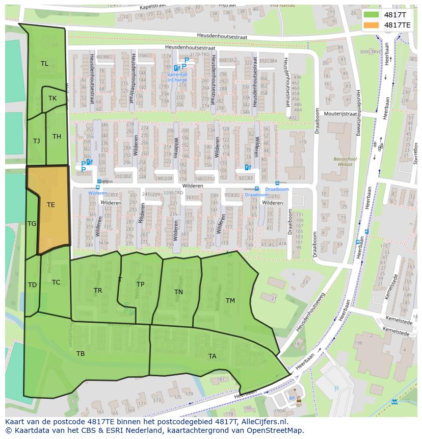 Afbeelding van het postcodegebied 4817 TE op de kaart.
