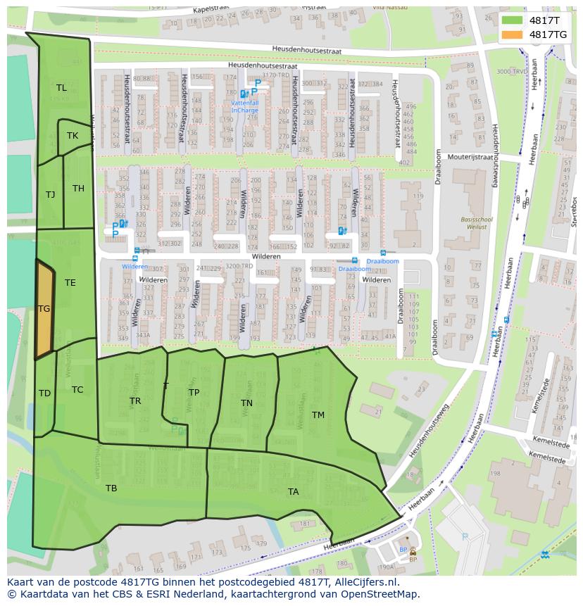 Afbeelding van het postcodegebied 4817 TG op de kaart.
