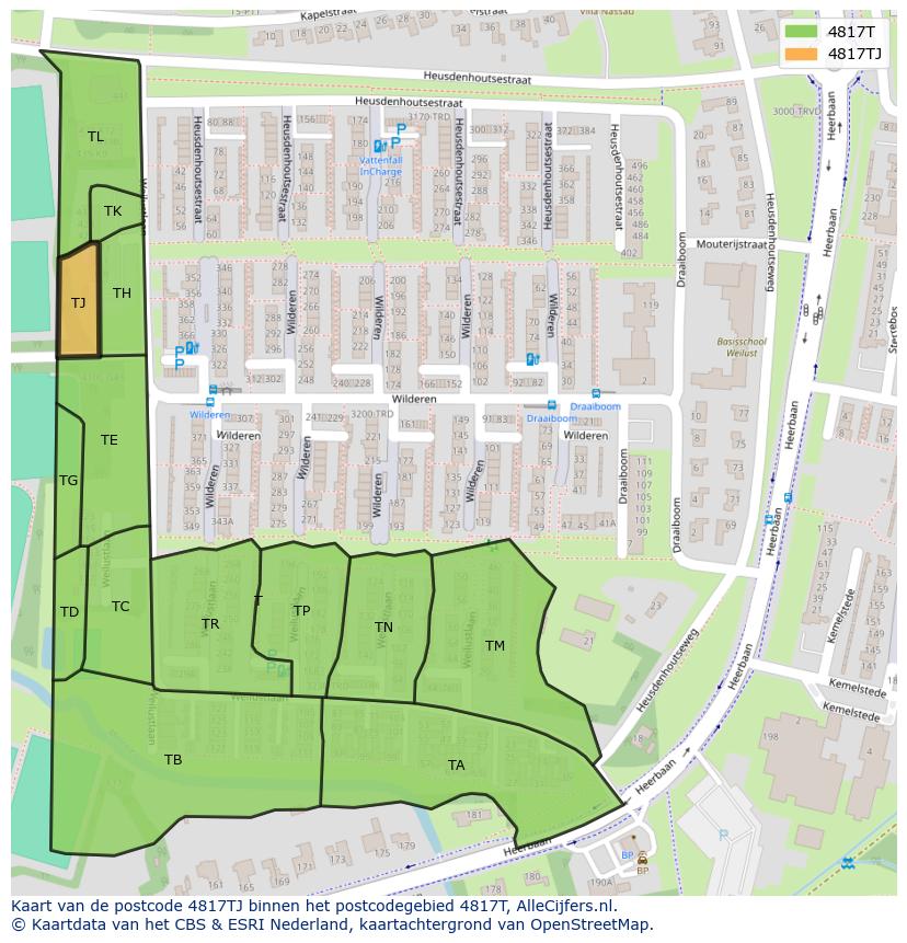 Afbeelding van het postcodegebied 4817 TJ op de kaart.