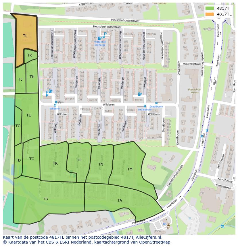 Afbeelding van het postcodegebied 4817 TL op de kaart.