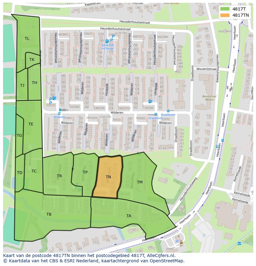 Afbeelding van het postcodegebied 4817 TN op de kaart.