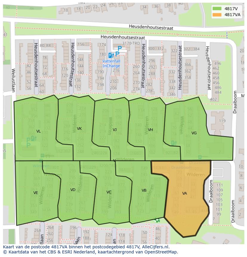 Afbeelding van het postcodegebied 4817 VA op de kaart.