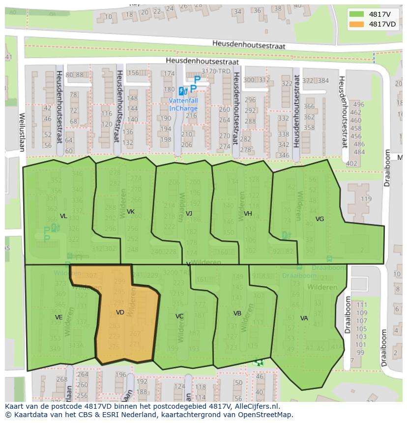Afbeelding van het postcodegebied 4817 VD op de kaart.