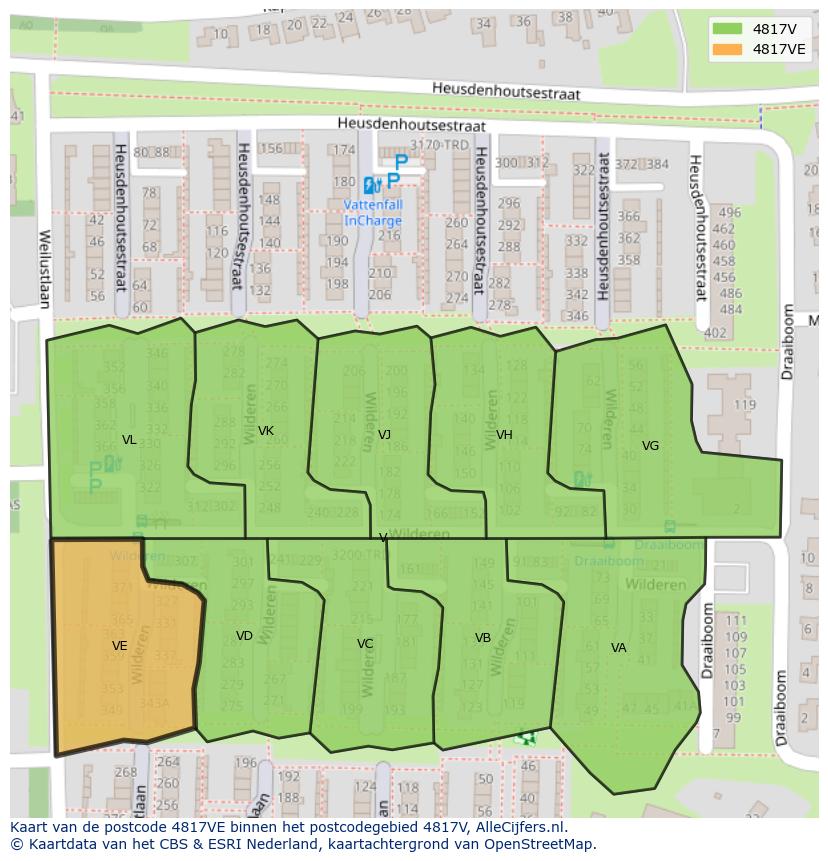 Afbeelding van het postcodegebied 4817 VE op de kaart.
