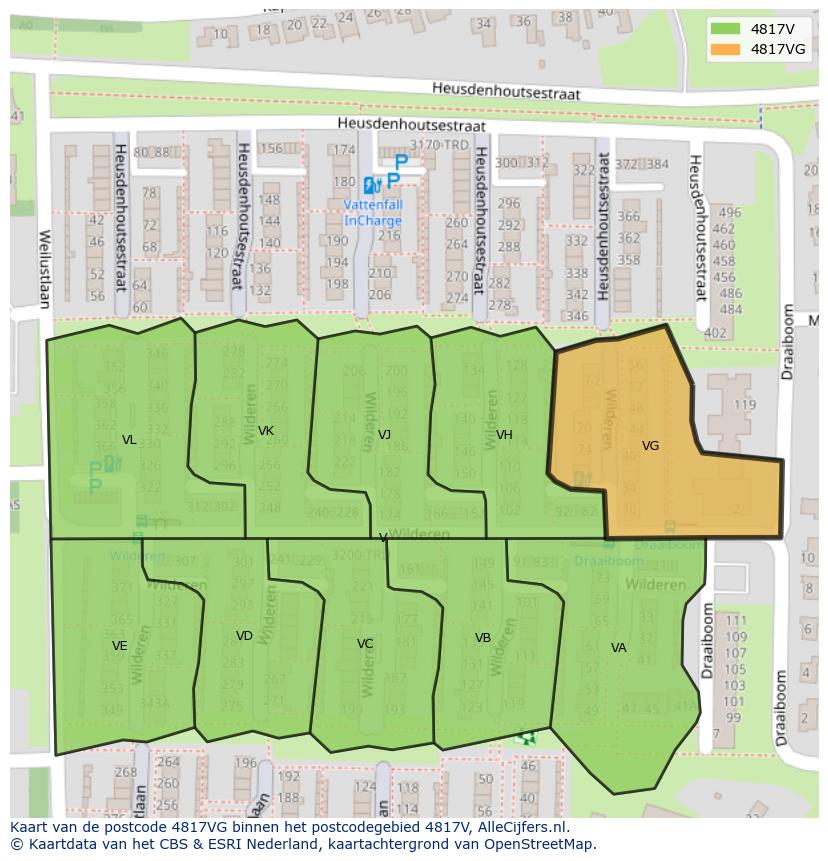 Afbeelding van het postcodegebied 4817 VG op de kaart.