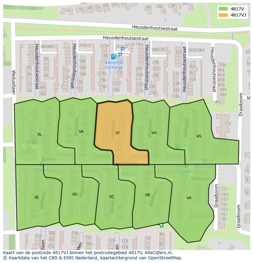 Afbeelding van het postcodegebied 4817 VJ op de kaart.