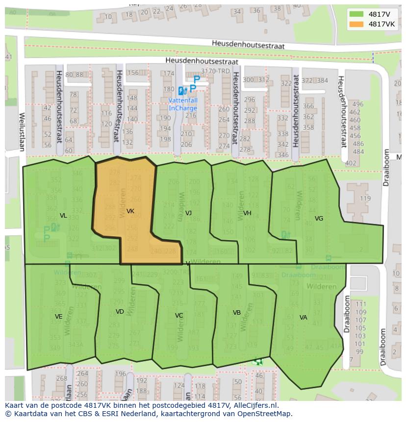 Afbeelding van het postcodegebied 4817 VK op de kaart.