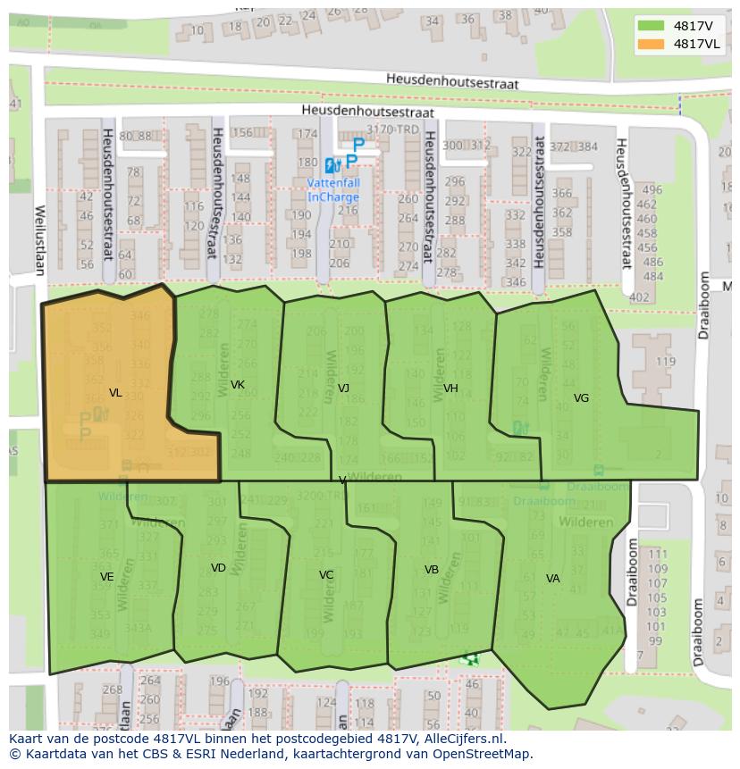 Afbeelding van het postcodegebied 4817 VL op de kaart.