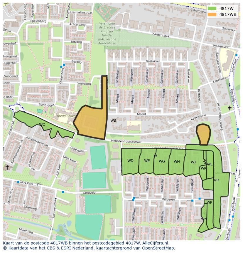 Afbeelding van het postcodegebied 4817 WB op de kaart.