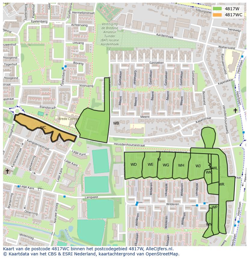 Afbeelding van het postcodegebied 4817 WC op de kaart.