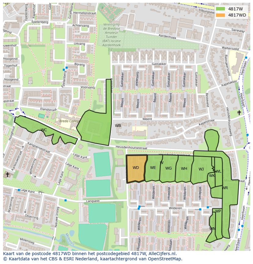 Afbeelding van het postcodegebied 4817 WD op de kaart.