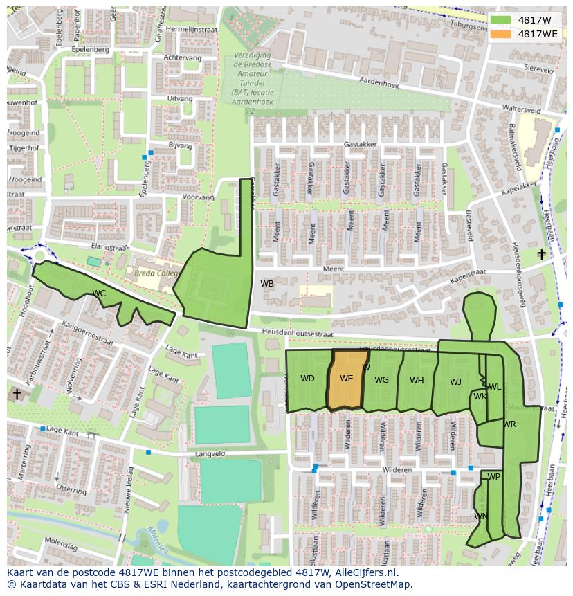 Afbeelding van het postcodegebied 4817 WE op de kaart.