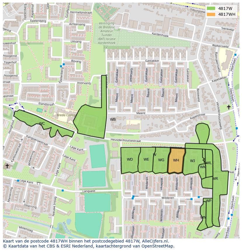 Afbeelding van het postcodegebied 4817 WH op de kaart.