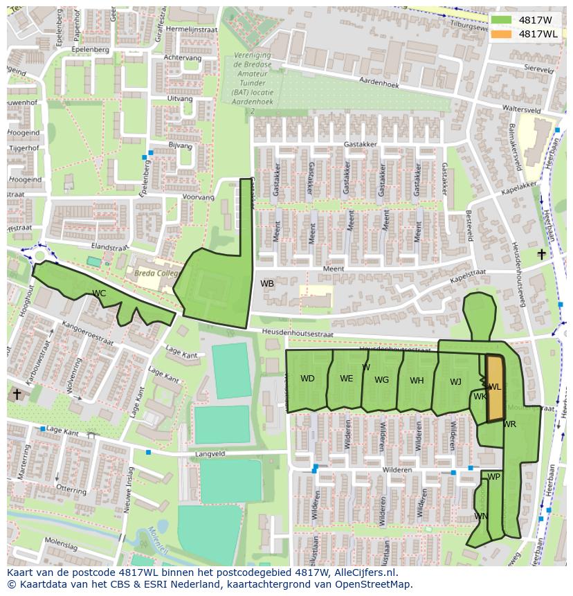 Afbeelding van het postcodegebied 4817 WL op de kaart.