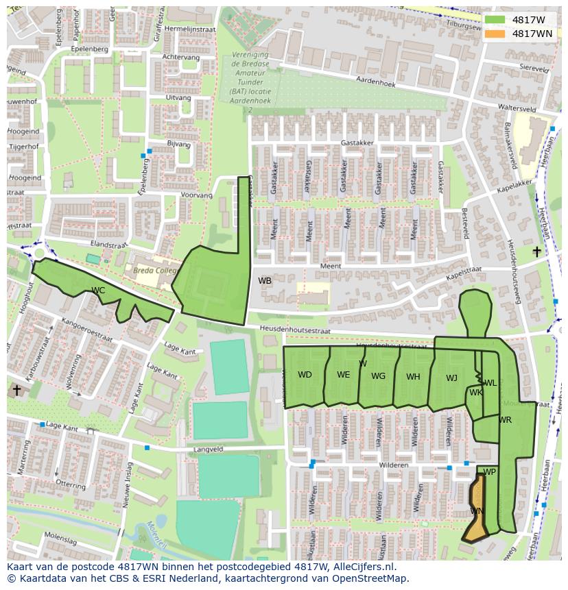 Afbeelding van het postcodegebied 4817 WN op de kaart.