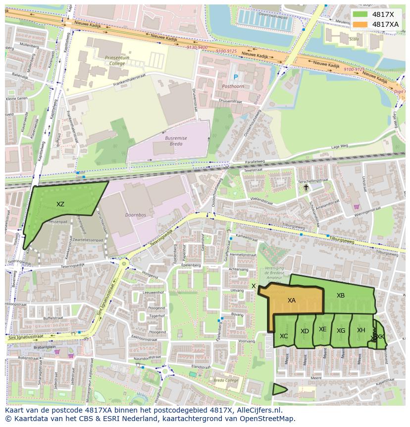 Afbeelding van het postcodegebied 4817 XA op de kaart.