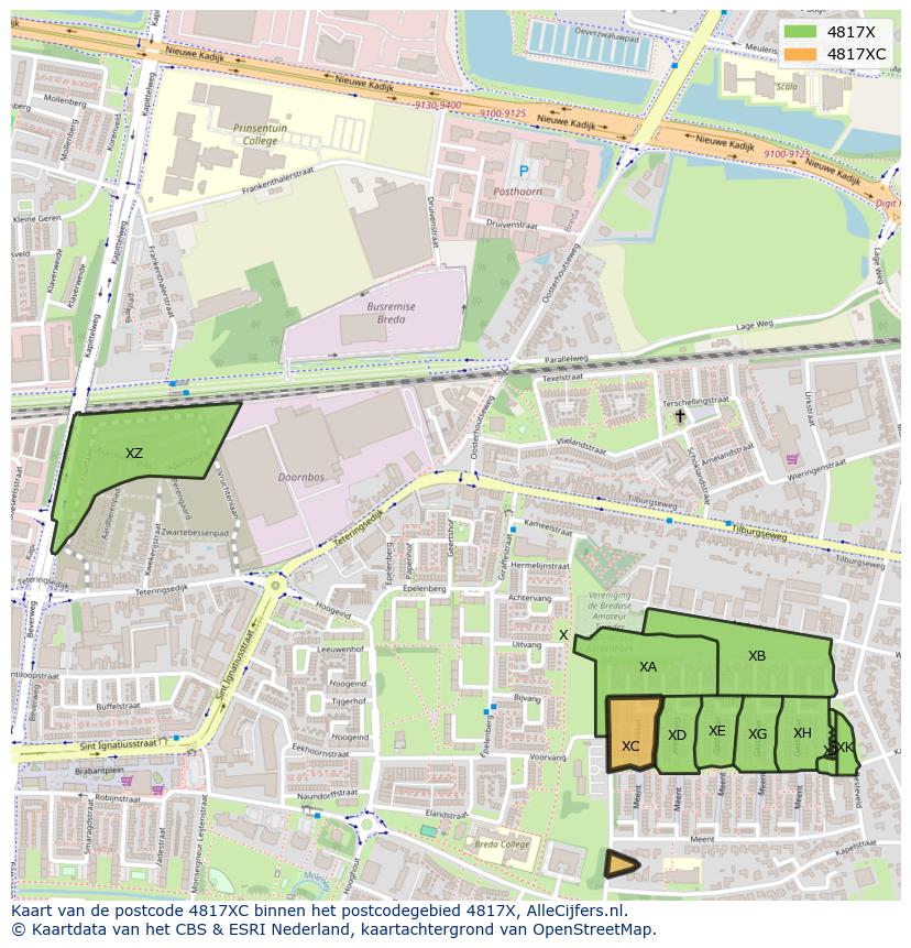 Afbeelding van het postcodegebied 4817 XC op de kaart.