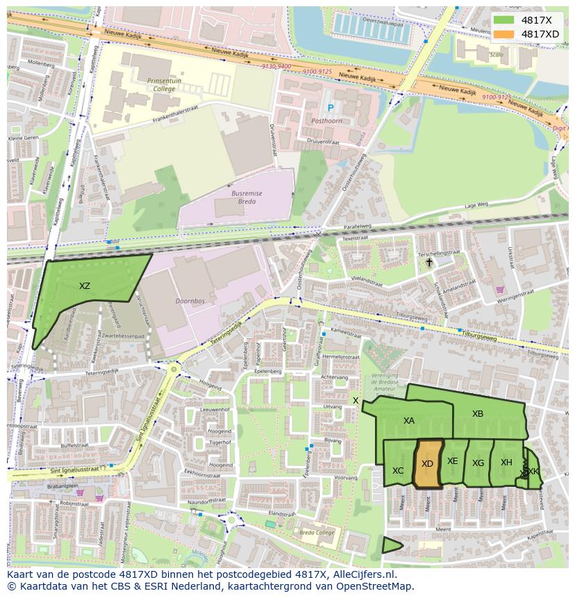 Afbeelding van het postcodegebied 4817 XD op de kaart.