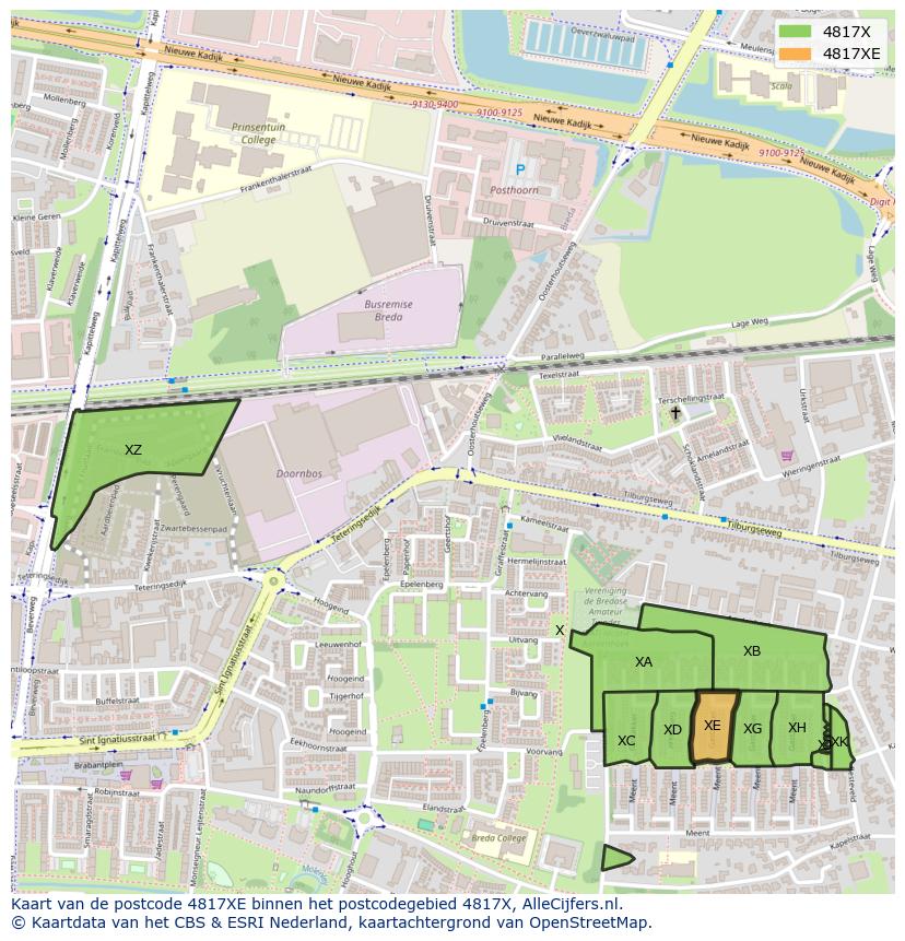 Afbeelding van het postcodegebied 4817 XE op de kaart.