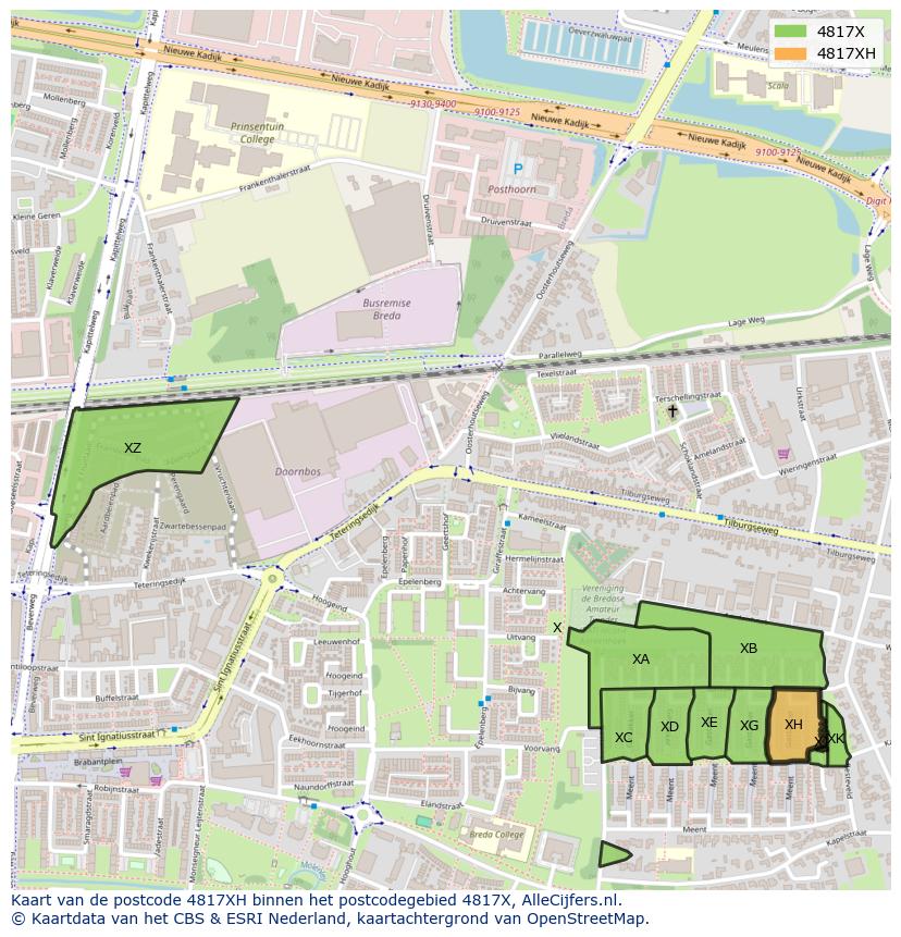 Afbeelding van het postcodegebied 4817 XH op de kaart.
