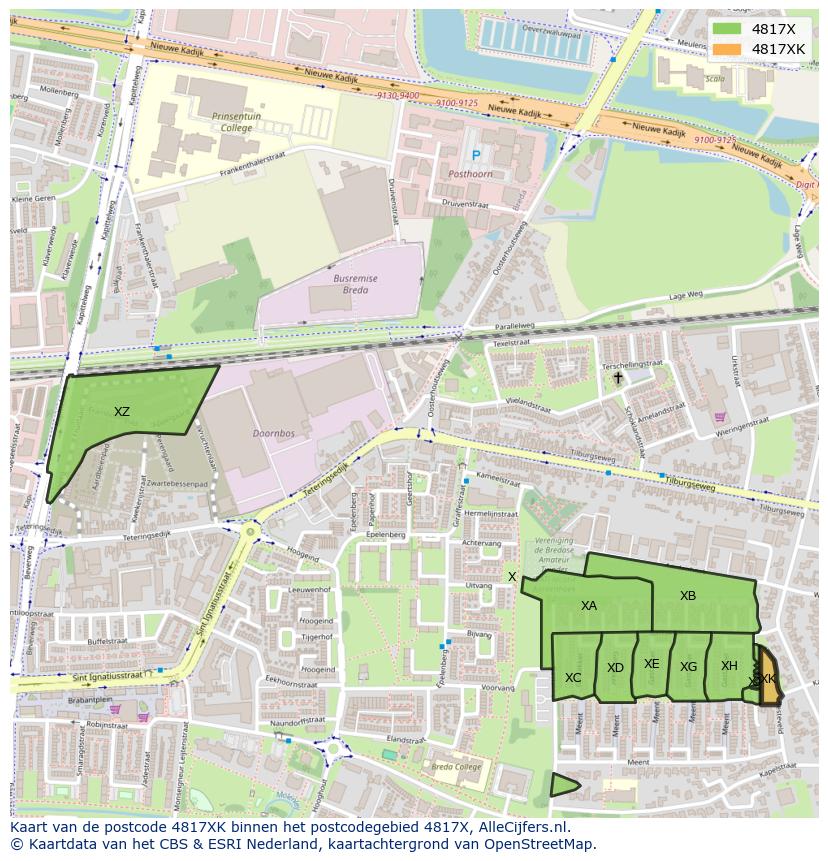 Afbeelding van het postcodegebied 4817 XK op de kaart.