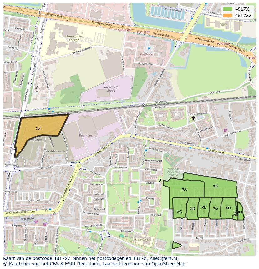 Afbeelding van het postcodegebied 4817 XZ op de kaart.