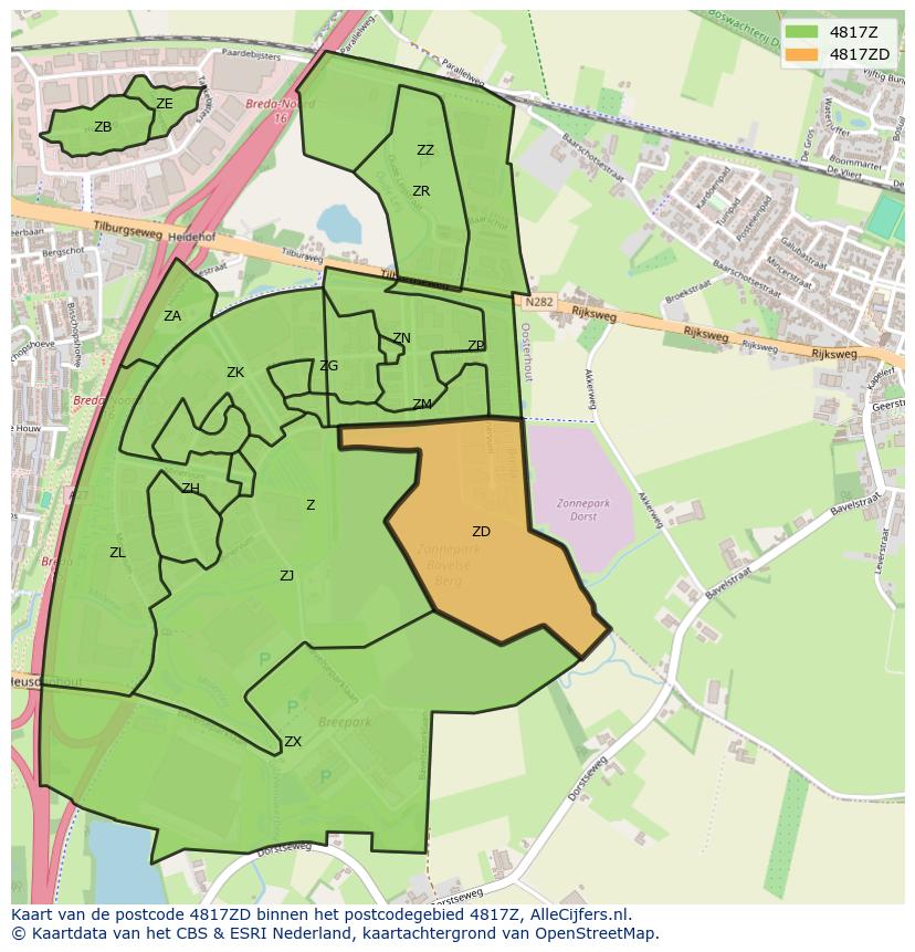 Afbeelding van het postcodegebied 4817 ZD op de kaart.