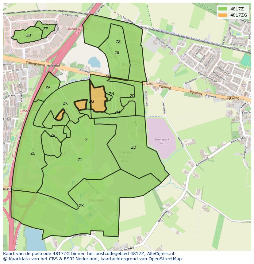 Afbeelding van het postcodegebied 4817 ZG op de kaart.
