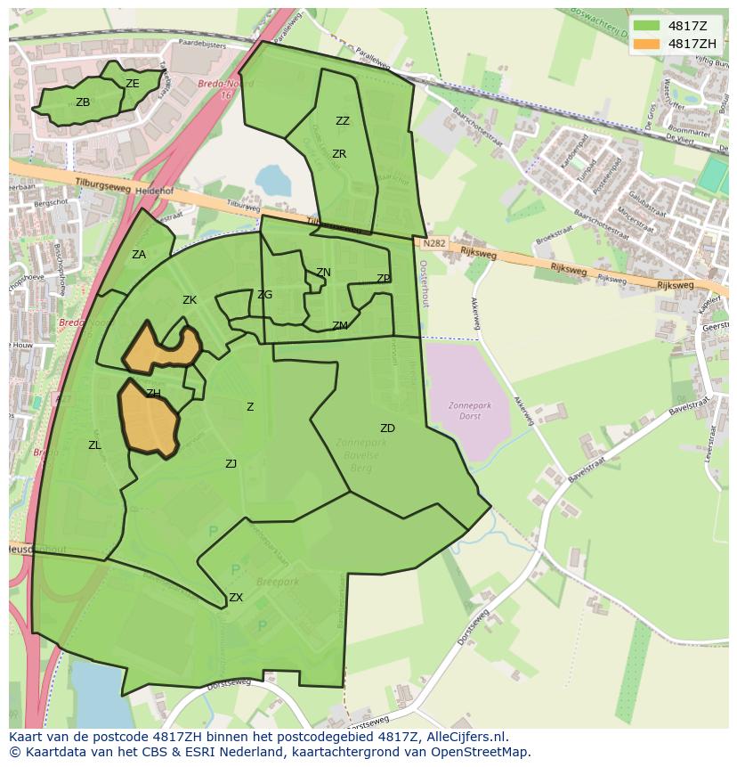 Afbeelding van het postcodegebied 4817 ZH op de kaart.