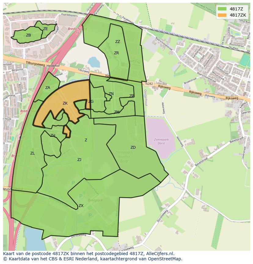 Afbeelding van het postcodegebied 4817 ZK op de kaart.