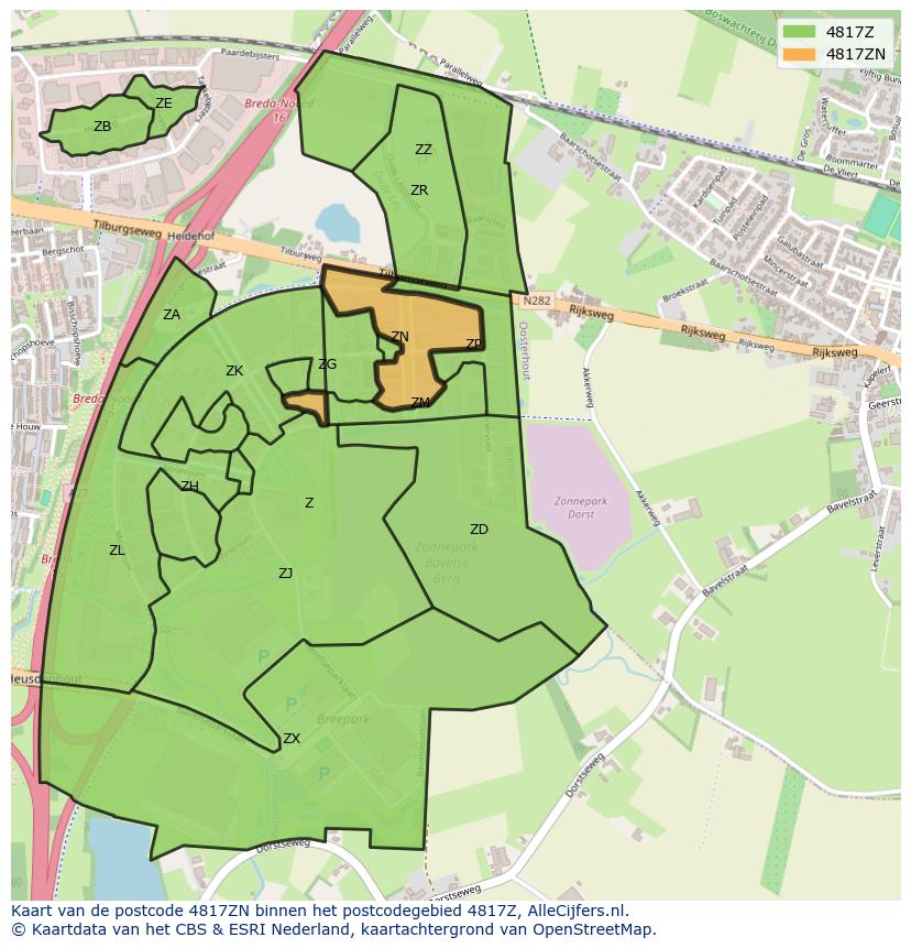 Afbeelding van het postcodegebied 4817 ZN op de kaart.